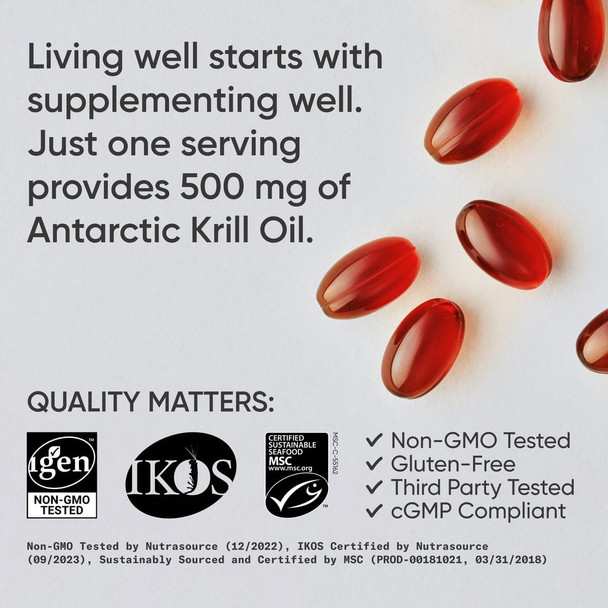 Sports Research Antarctic Krill Oil Omega 3 Mini-Softgels 500Mg With Phospholipids, Choline & Astaxanthin - Sustainably Sourced, Non-Gmo Verified & Gluten - 120 Softgel Capsules