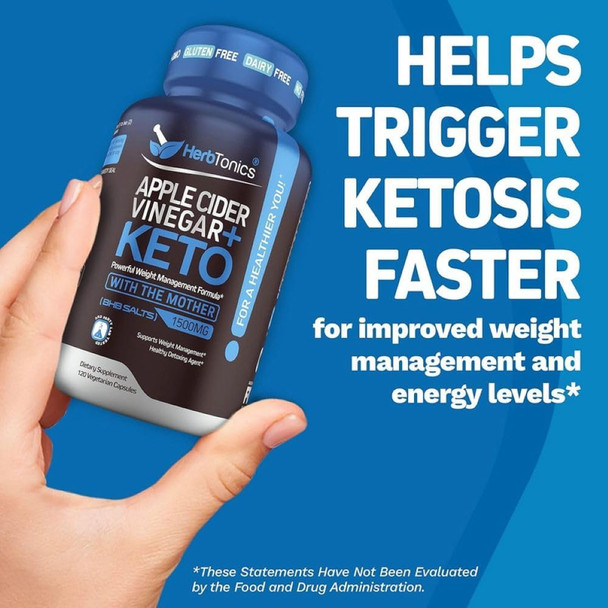 Herbtonics Apple Cider Vinegar Capsules With The Mother Plus Keto Bhb - For Women & Men - Energy & Focus - 240 Vegan Pills
