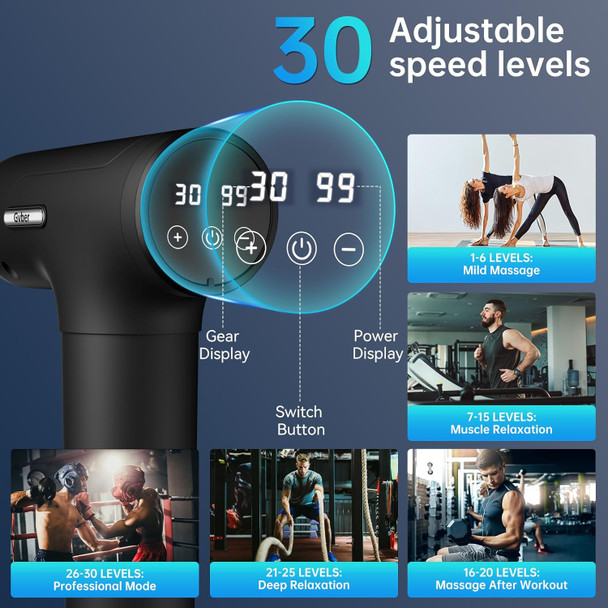 Massage Gun Deep Tissue, Mini Percussion For Athletes, Portable Muscle With 6 Attachments Pain Relief - Back, Neck, Body & 30 Speed (Black)