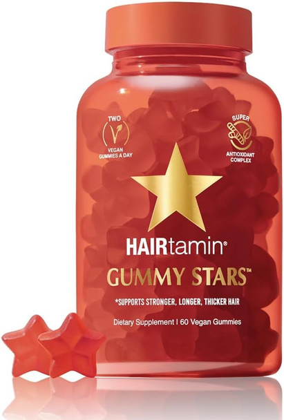 Hairtamin Vegan Gummy Stars Hair Vitamins  Non-Gmo  All Natural Biotin Hair Vitamin Gummies To Maintain Healthy Hair Skin & Nails  Multivitamin Supplement