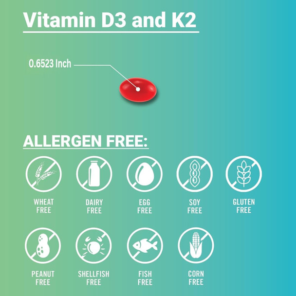 Vitamin D3 5000 Iu With K2 100 Mcg, 100 Soft-Gels For Healthy Muscle Function, 2 In 1 Support Immune, Optimal Calcium Absorption. Non-Gmo, Gluten-Free, Soy-Free, Dairy-Free.