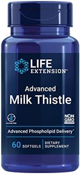 Life Extension Advanced Milk Thistle, Silymarin, Silybin, Phospholipids, Promotes Healthy Liver Function, Gluten-Free, Non-Gmo, 60 Softgels