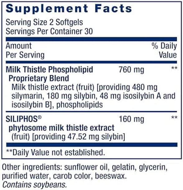 Life Extension Advanced Milk Thistle, Silymarin, Silybin, Phospholipids, Promotes Healthy Liver Function, Gluten-Free, Non-Gmo, 60 Softgels