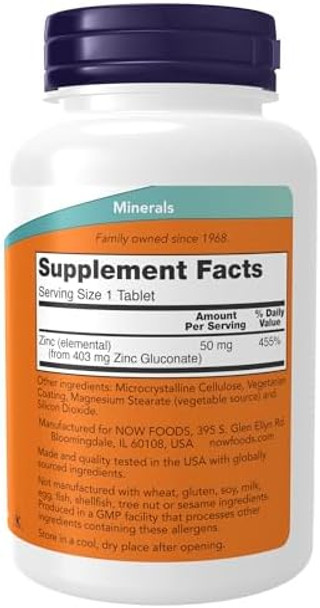 Now Supplements, Zinc 50 Mg, Tablets 250 Count (Pack Of 1)