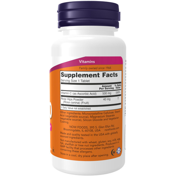 NOW Foods Supplements Vitamin C-500 with Rose Hips Antioxidant Protection 100 Tablets