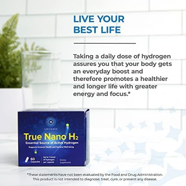 True Nano H2 Plus By H2 Universe Molecular Hydrogen With Active Hydrogen Nanobubbles  Boosts Energy, Powerful Antioxidant  60 Capsules True Nano H2 Plus By H2 Universe Molecular Hydrogen With Active Hydrogen Nanobubbles  Boosts Energy, Powerful Antioxidant  60 Capsules
