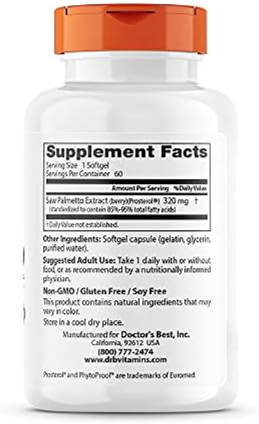 Doctor'S Best Best Saw Palmetto Extract (320 Mg), Softgel Capsules, 60-Count
