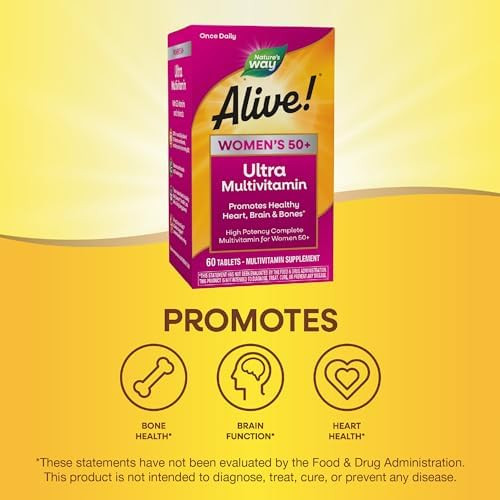 Nature’S Way Alive Women’S 50+ Ultra Potency Complete Multivitamin, High Potency Formula, Promotes Healthy Heart, Brain, Bones, With Methylated B12, Gluten-Free, 150 Tablets (Packaging May Vary)