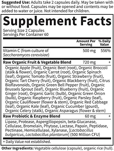 Garden Of Life Raw Vitamin Code Vitamin C, 120 Vegan Capsules, 500Mg Whole Food Vitamin C Supplements With Bioflavonoids, Fruits & Veggies, Probiotics, Gluten For Adults