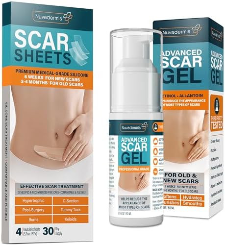 Nuvadermis Extra Long Silicone Scar Sheets With Scar Gel – Reusable Medical Grade Sheets For C-Section, Tummy Tuck, Keloid, And Surgical Scars