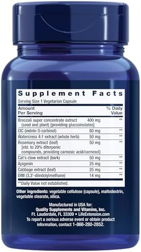 Life Extension Triple Action Cruciferous Vegetable Extract, 60 Vegetarian Capsules—Helps Maintain Dna Health & Already-Healthy Hormone Levels - Non-Gmo, Gluten-Free, Vegetarian