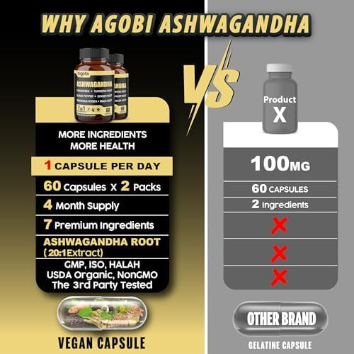 2 Packs 60 Capsules - 8050Mg Ashwagandha Extract Supplement - 7In1 With Fenugreek, Maca, Turmeric, Rhodiola, Ginger & Black Pepper - Spirit, Immune & Energy Support - 4 Month Supply