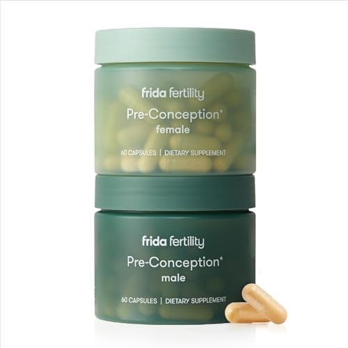 Frida Fertility Pre-Conception Supplement Set  Female & Male Daily Vitamins & Minerals, Folic Acid, Inositol, Coq10, Maintain & Support Egg Function & Sperm Health  60 Capsules Each, 30 Day Supply