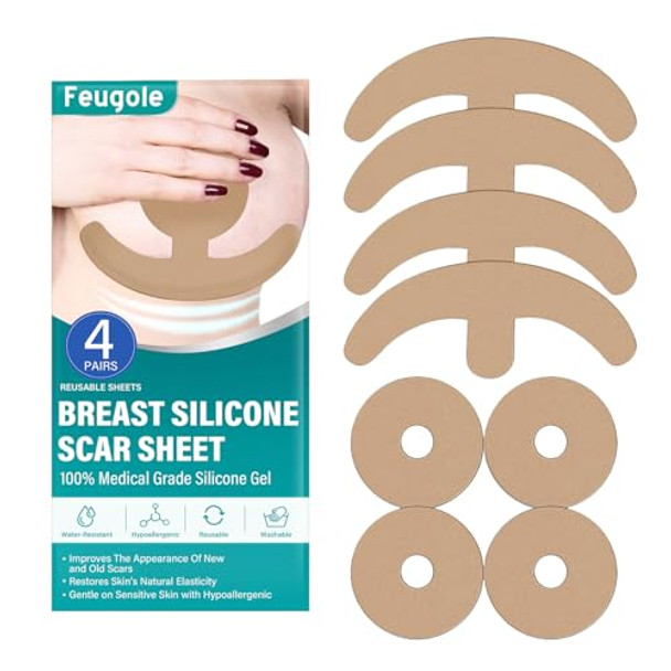 Silicone Scar Sheets, Medical Grade Silicone Scar Tape, Scar Removal Strips，Reusable And Effective Breast Silicone Scar Sheets, 4 Pair/Dark Blue
