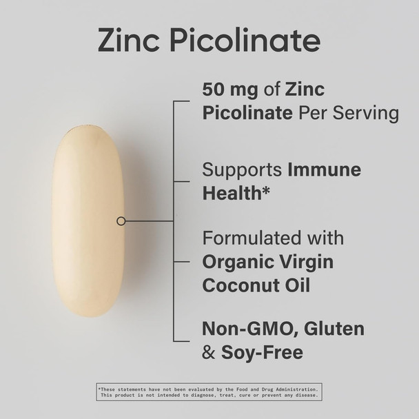 Sports Research Zinc Picolinate 50Mg With Organic Coconut Oil  Highly Absorbable Zinc Supplement For Healthy Immune Function - Non-Gmo Verified, Gluten & Soy (60 Liquid Softgels)