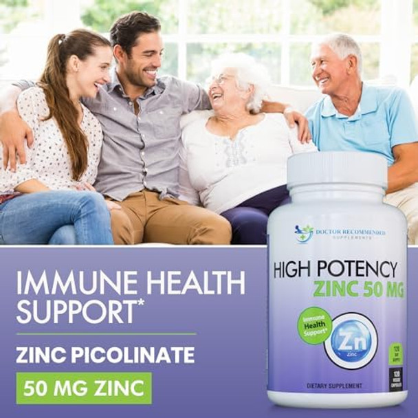 Zinc 50Mg - Zinc Picolinate Immune Health Support Supplement 120 Veggie Capsules For Adults And Kids Vitamin, Well-Absorbed High Potency Pure Zinc Supplements - 50Mg Per Serving