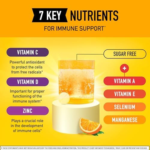 Airborne 1000Mg Vitamin C With Vitamin D & Zinc, Sugar Multivitamin Immune Support Supplement, Antioxidants Vitamins A C & Vitamin E, 30 Effervescent Tablets, Very Berry Flavor