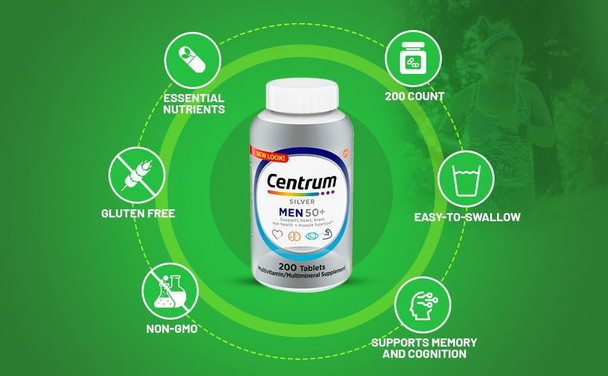 Multivitamin For Men 50+, Centrum Silver With Vitamin D3, B-Vitamins & Zinc, 200 Tablets For Memory Support, With Exclusive A To Z - Better Ligth&Spring Guide
