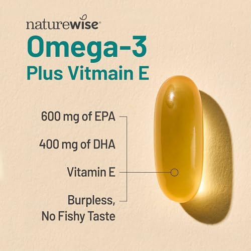 Naturewise Extra-Strength Omega 3 Fish Oil Supplement - 1000Mg Per Serving - 600 Epa & 400 Dha And Vitamin E - Support For Heart & Brain Health - Lemon Flavor, Gmo-- 60 Softgels[1-Month Supply]