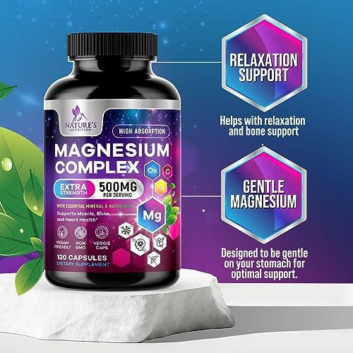 Magnesium Complex Supplement 500 Mg, Magnesium Supplement With Magnesium Glycinate, Citrate, Malate, Oxide, Aquamin - Muscle, Heart, Bone And Nerve Health Support Pills, 120 Magnesium Complex Capsules