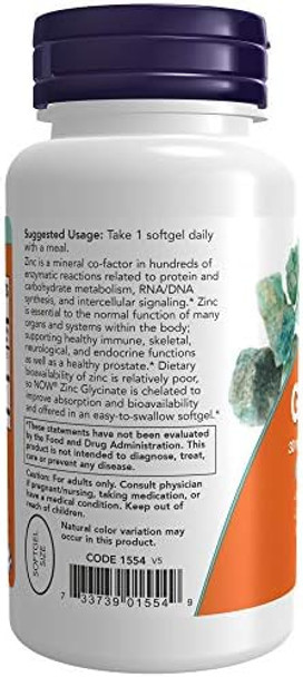 Now Foods Supplements, Zinc Glycinate With 250 Mg Pumpkin Seed Oil, Supports Prostate Health, 120 Softgels (Packaging May Vary)
