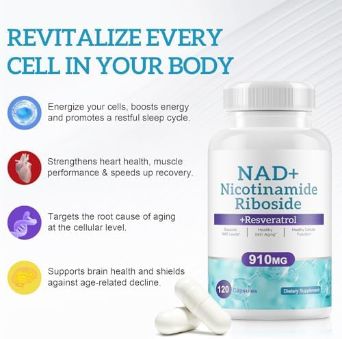 Nad Supplement - Liposomal Nicotinamide Riboside, Quercetin, Nad+ Supplement With Resveratrol 910Mg - Supports Muscle, Brain, Energy - Nmn Supplement Alternative For Men And Women, 120 Capsules