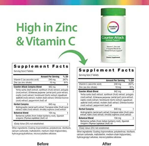 Rainbow Light Counter Attack Immune Support, Dietary Supplement Provides Immune Support, With Vitamin C, Zinc And 3 Targeted Herbal Blends, Vegan And Gluten Free, 90 Count