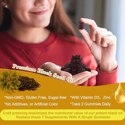 Black Seed Oil & Sea Moss Gummies, Organic Irish Sea Moss Gummies With Ashwagandha, Black Seed Oil, Elderberry, Turmeric, Vitamin D3/C And Zinc - Immune Support, Joints, Digestion, Hair & Skin