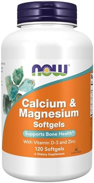 Now Foods Supplements, Calcium & Magnesium With Vitamin D-3 And Zinc, Supports Bone Health, 120 Softgels