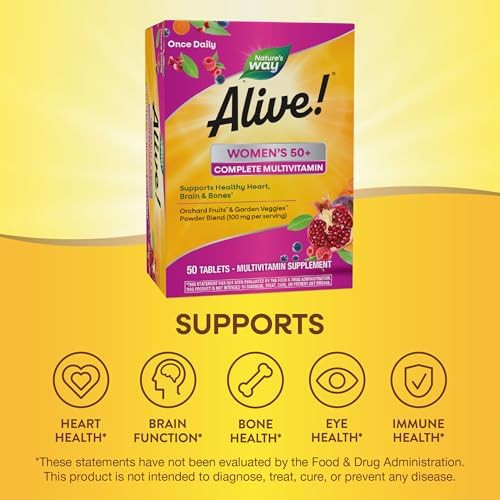 Nature'S Way Alive Women'S 50+ Complete Multivitamin, Supports Healthy Heart, Brain, Bones, B-Vitamins, Gluten Free, 130 Tablets (Packaging May Vary)