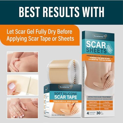 Nuvadermis Scar Gel - Retinol, Allantoin, Vitamin E, Betaine - For C-Section, Tummy Tuck, Keloid Scar - Post Surgery Scar Management - 1.7 Oz Scar Treatment Gel - C Section Recovery Silicone Scar Gel