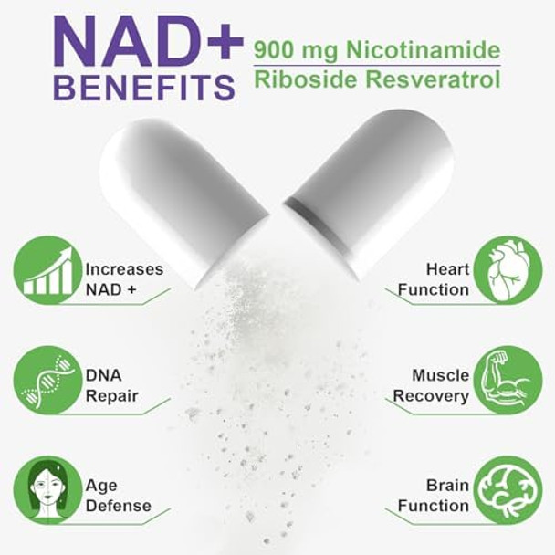 Nad+ Supplement For Anti Aging And Cell Regeneration, 900Mg Nad Supplement, Liposomal Nicotinamide Riboside, Support Cellular, Muscle & Energy, Nmn Supplement Alternative 80P