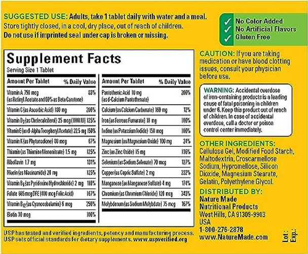 Nature Made Multivitamin Tablets With Iron, Multivitamin For Women And Men For Daily Nutritional Support, 130 Tablets, 130 Day Supply