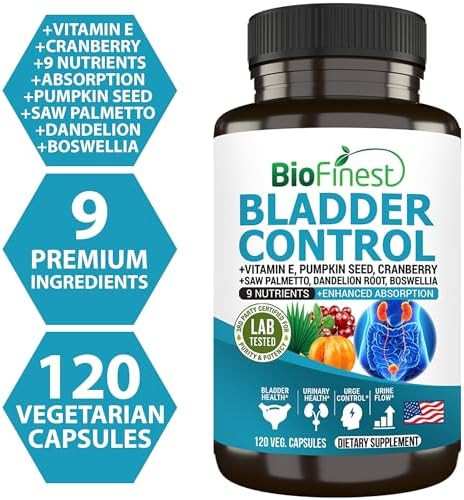 Bladder Control Supplement For Men & Women - 120 Veg. Capsules - Saw Palmetto, Cranberry, Pumpkin Seed, Vitamin E, Boswellia, Dandelion Root - Urinary Tract Bladder Health - Made In Usa