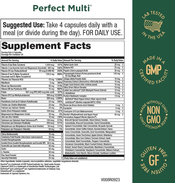 Purity Products Perfect Multi - Multivitamin Packed With Vitamins, Minerals And Phytonutrients - 60 Breakthrough Nutrients - Support For Healthy Immunity, Normal Energy Levels - 120 Capsules (1)