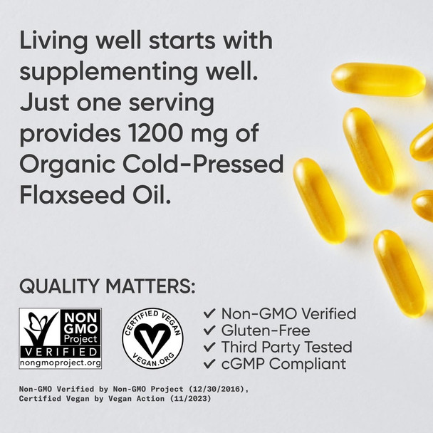 Sports Research Vegan Flaxseed Oil (1200Mg) Herbal Supplement With Plant-Based Ala Omega 3 - Vegan Certified & Non-Gmo Verified - Gluten, Soy & Carrageenan (180 Veggie Softgels)