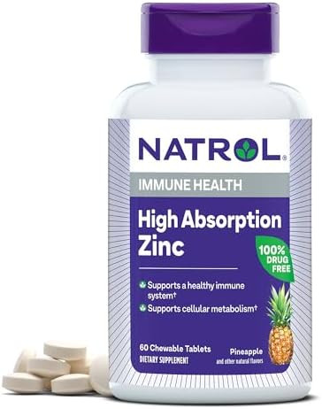 Natrol High Absorption Zinc 7.5 Mg Per Serving, Dietary Supplement For Immune Health, Chewable Tablets For Adults, 60 Zinc Tablets, 60 Day Supply