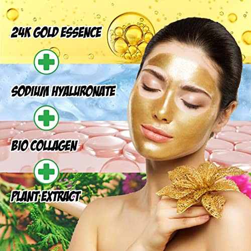 Collagen Face Sheet Mask - Collagen Anti-Aging Korean Face Sheet Mask For All Skin Types - 15 Sheets Of Luxury With Collagen & 24K Gold - For Mom, Girlfriend, Or Wife (24K-Pink)