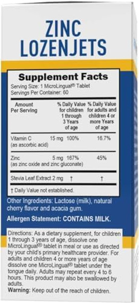 Superior Source Zinc Lozenjets, Zinc (5 Mg), Vitamin C (15 Mg), Quick Dissolve Microlingual Tablets, 60 Ct, Supports Immune, Skin And Antioxidant Health. Non-Gmo