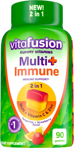Vitafusion Multi+ Immune Support – 2-In-1 Benefits & Flavors – Adult Gummy Vitamins With Vitamin C, Zinc, Daily Multivitamins, 90 Count