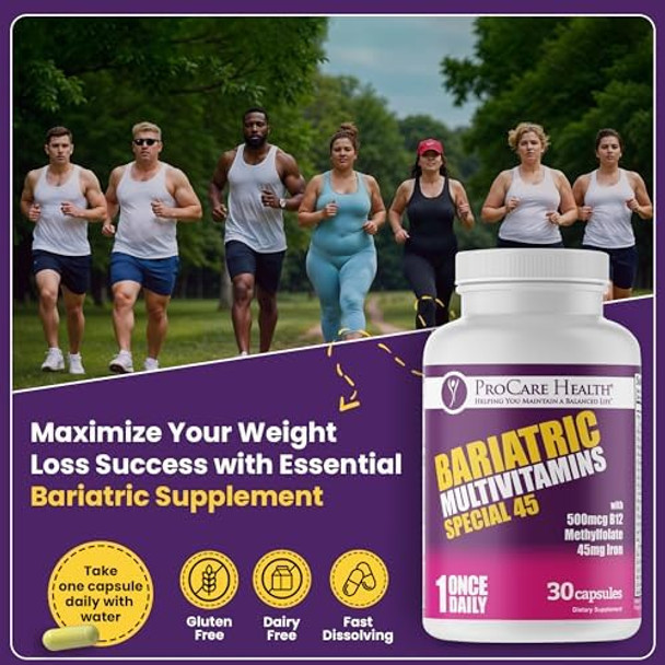 Procare Health Bariatric Multivitamin With Iron (90 Capsule) - 45Mg Iron With Reduced B12 - Post Op Bariatric Vitamins For Gastric Bypass Sleeve Patients, Sustains Recovery & Energy (03 Month Supply)