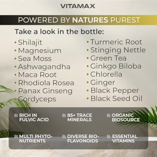 Pure Himalayan Shilajit Supplement 10,000Mg Ashwagandha 6,000Mg Sea Moss 2,000Mg Rhodiola Rosea 1000Mg Gingko Biloba 500Mg Trace Mineral Capsules - Men And Women – Made In Usa (60 Count (Pack Of 2)