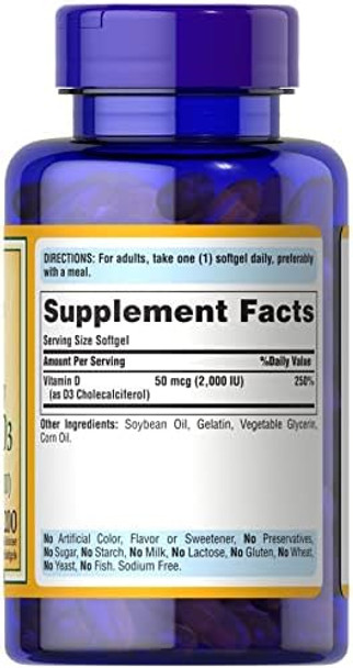 Puritan'S Pride Vitamin D3 50Mcg (2,000 Iu) Bolsters Immune Health For Support Of Immune Health And Healthy Bones And Teeth 200 Softgels