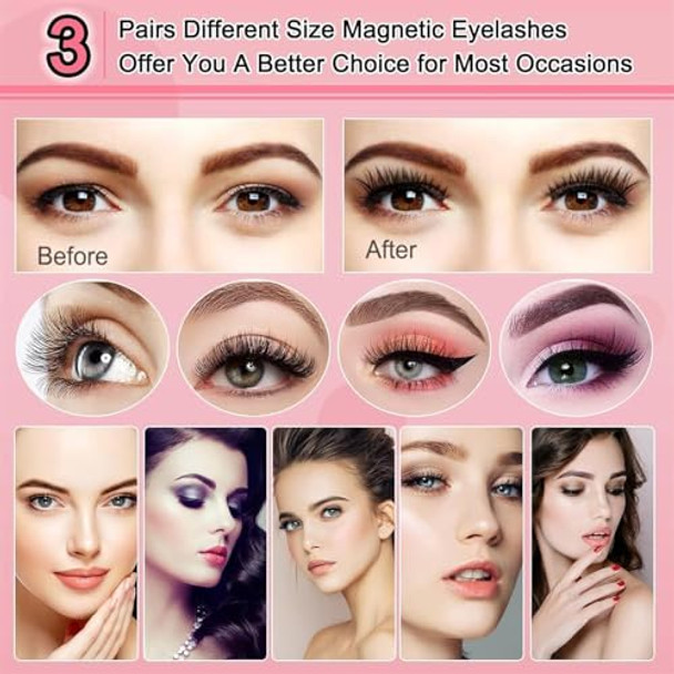 Magnetic Eyelashes, Portable Magnetic Lashes No Glue Or Liner Needed, Reusable Short Magnetic Eyelashes Lashes Natural Eyelash Magnetic Lashes With Clamp（Camellia/1 Sets）