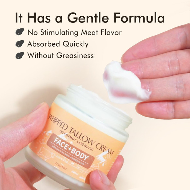 Tallow Balm, Beef Tallow Cream For Skin Face Moisturizer, Tallow Honey Cream Balm, Grass Fed Grass Finished Organic Face Cream, Moisturizer, Body Lotion, Skin Care And Lip Balm 113G