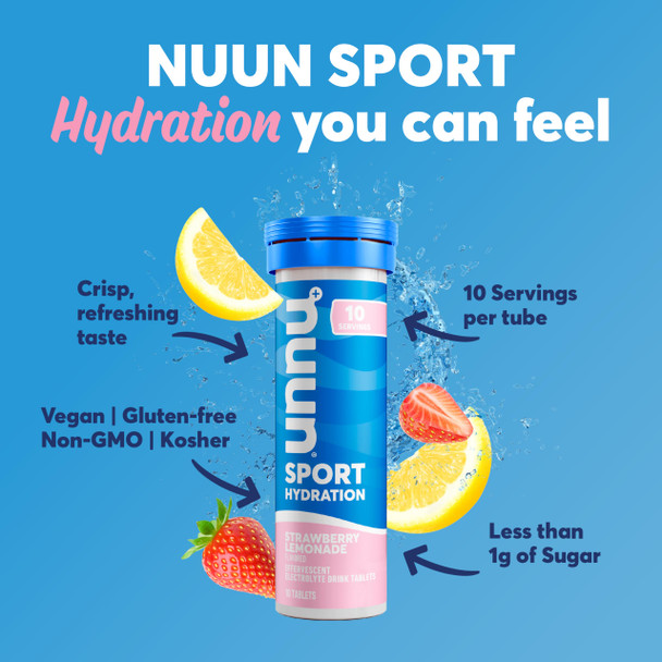 Nuun Sport Electrolyte Tablets with Magnesium, Calcium, Potassium, Chloride & Sodium Gluten Free & Vegan Strawberry Lemonade 4 Pack (40 Servings Total)