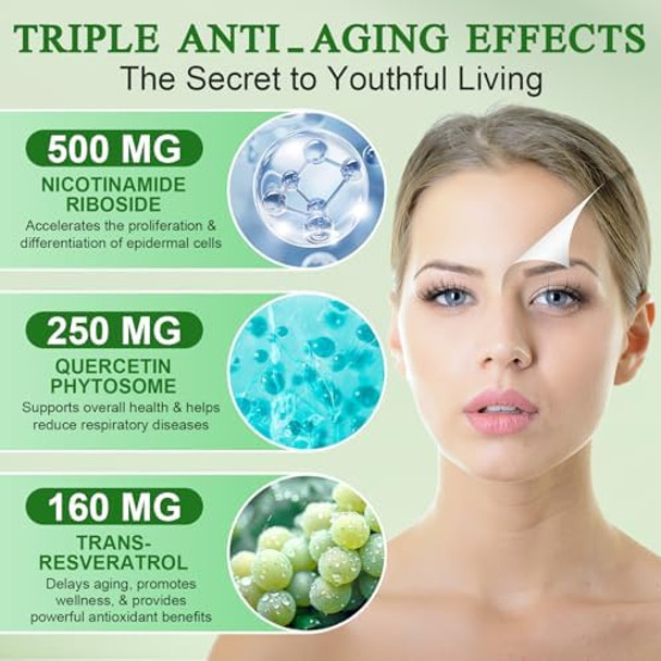 120 Count Nad Plus Supplement, Liposomal Nicotinamide Riboside Capsules 900Mg With Resveratrol & Quercetin, High Purity Nicotinamide For Anti-Aging, Cell Gegeneration/Energy/Immune Booster