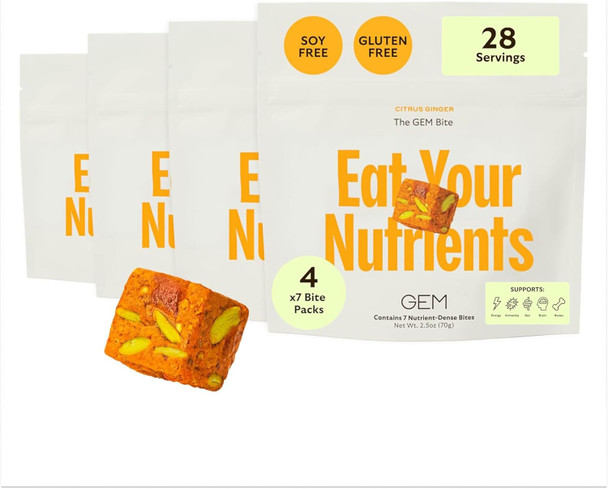Gem Daily Multivitamin For Women & Men, Citrus Ginger, Supports Gut, Skin, Brain, Bone, & Immunity, 20+ Vitamins & Minerals Like Zinc, B, D, K, & Folate (28 Serving)