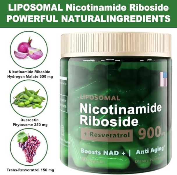 Nicotinamide Riboside, Liposomal Nicotinamide Riboside 900 Mg, Nad+ Supplement With Resveratrol, Nicotinamide Riboside Resveratrol, Supplement Booster Support For Energy, Focus - 80 Capsules