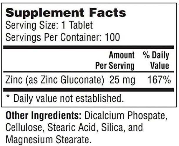 Zinc (As Zinc Gluconate) 25 Mg, 100 Mini Size Easy To Swallow Tablets – Immune Support, Essential Mineral Antioxidant, Healthy Living, Gluten Free, Cgmp Compliant, Made In Usa